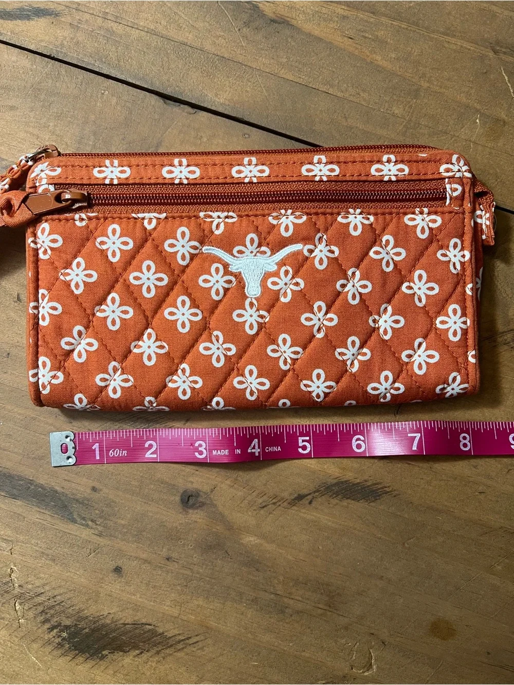 Texas Longhorn Vera Bradley Rust Orange Quilted Wristlet